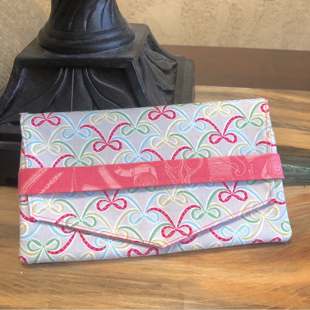 Pink Bows Cash Envelope/Receipt holder Fabric Handmade Wallet